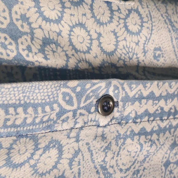 STANDARD GRACE* Sz L long sleeve 2pkt button front denim like patchwork look top - Picture 7 of 14